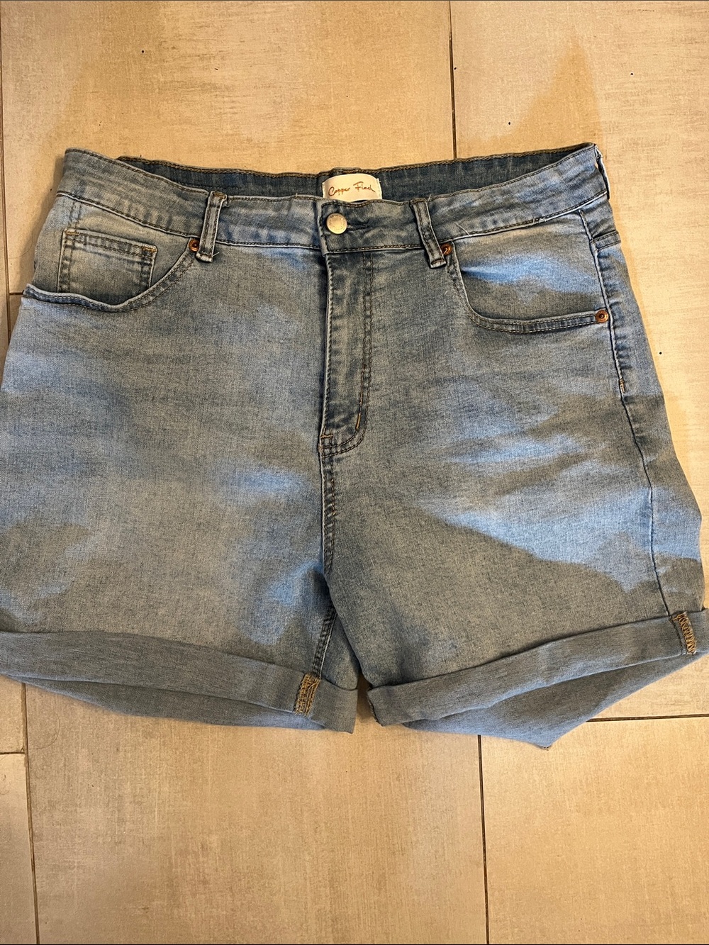 Cuffed Light Blue Denim Jean Shorts